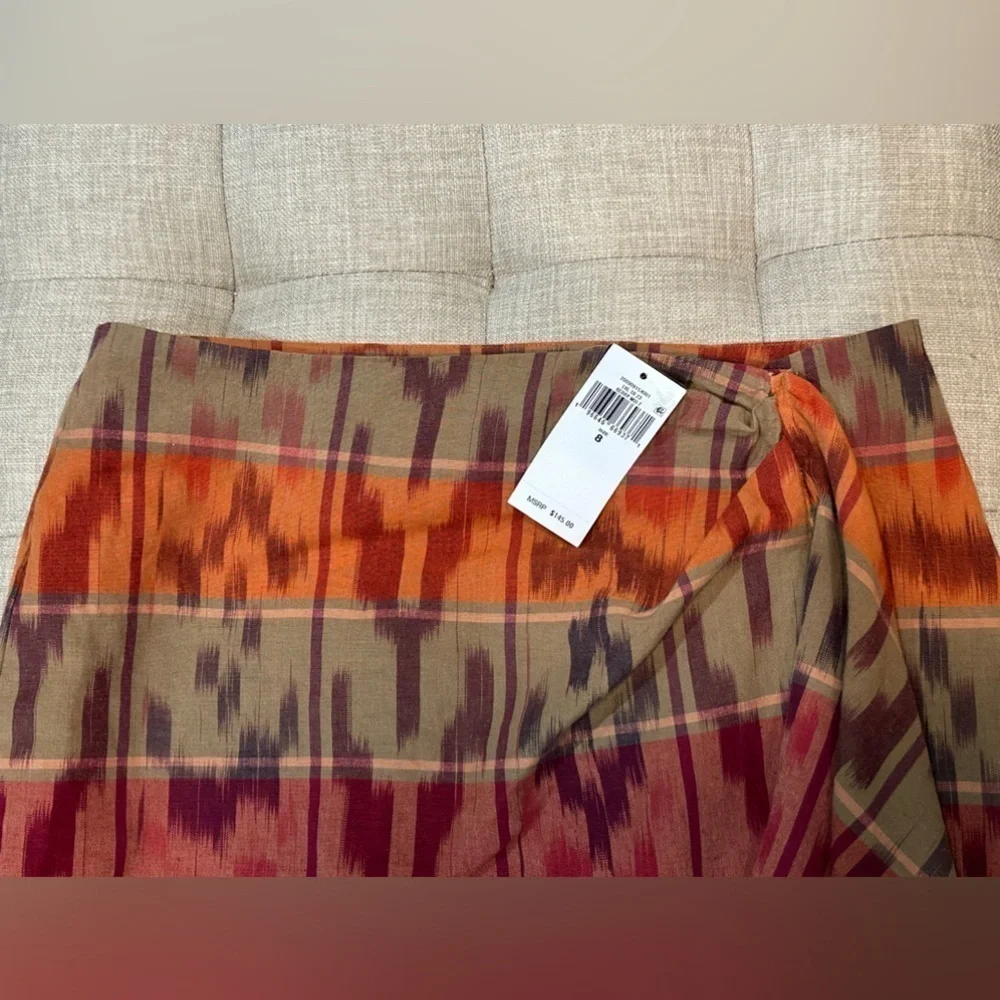 Ralph Lauren Women’s Geo Motif Cotton Linen Wrap Skirt Red Size 8 - NWT - Picture 12 of 14